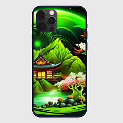 Чехол для iPhone 12 Pro Max Природа Японии в зеленых цветах, цвет: 3D-черный