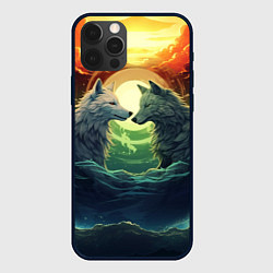 Чехол для iPhone 12 Pro Max Влюбленные волки полнолуние, цвет: 3D-черный