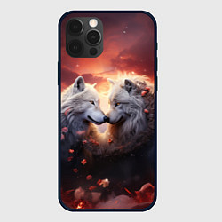Чехол для iPhone 12 Pro Max Влюбленные волки в цветах, цвет: 3D-черный