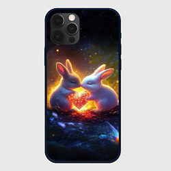 Чехол для iPhone 12 Pro Max Зайчики держат сердечко, цвет: 3D-черный