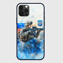 Чехол для iPhone 12 Pro Max Русский солдат и герб РФ, цвет: 3D-черный