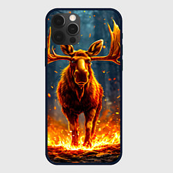 Чехол для iPhone 12 Pro Max Лось в огне, цвет: 3D-черный