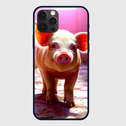 Чехол для iPhone 12 Pro Max Поросенок в розовом, цвет: 3D-черный