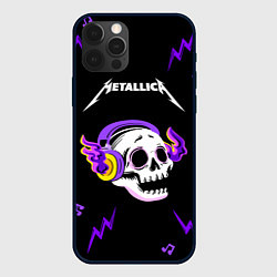 Чехол для iPhone 12 Pro Max Metallica неоновый череп, цвет: 3D-черный