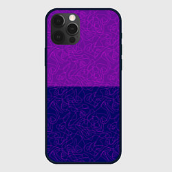 Чехол для iPhone 12 Pro Max Фиолетовый синий узор с абстрактными линиями, цвет: 3D-черный