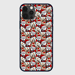 Чехол для iPhone 12 Pro Max Деды Морозы олени снеговики, цвет: 3D-черный