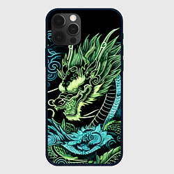 Чехол iPhone 12 Pro Max Ирезуми - неоновый японский дракон