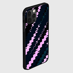 Чехол для iPhone 12 Pro Max Тёмно-синий с розовым искажённые полосы, цвет: 3D-черный — фото 2