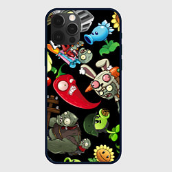 Чехол для iPhone 12 Pro Max Растения против зомби персонажи на черном, цвет: 3D-черный