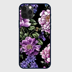 Чехол для iPhone 12 Pro Max Пионы и сирень старинный узор, цвет: 3D-черный