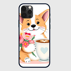 Чехол для iPhone 12 Pro Max Поздравляющий корги с цветами, цвет: 3D-черный