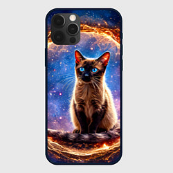 Чехол для iPhone 12 Pro Max Сиамская кошка в космосе, цвет: 3D-черный