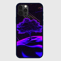 Чехол для iPhone 12 Pro Max Дерево и звездопад неоновый космос, цвет: 3D-черный