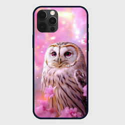 Чехол для iPhone 12 Pro Max Большая сова в розовых цветах, цвет: 3D-черный