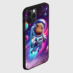 Чехол для iPhone 12 Pro Max Космонавт капибара в неоновом космосе, цвет: 3D-черный — фото 2