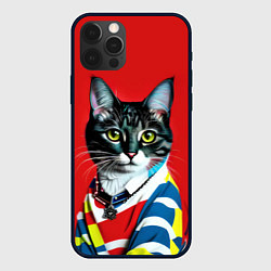Чехол для iPhone 12 Pro Max Милая кисуля в модном пуловере - поп-арт, цвет: 3D-черный