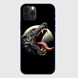 Чехол для iPhone 12 Pro Max Волчья морда на фоне луны - нейроарт, цвет: 3D-черный
