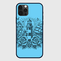 Чехол для iPhone 12 Pro Max Маяк с розами и кораблем, цвет: 3D-черный