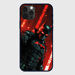 Чехол для iPhone 12 Pro Max Черный Бэтмен на фоне красного города, цвет: 3D-черный