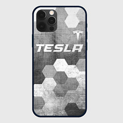 Чехол для iPhone 12 Pro Max Tesla - grey gradient посередине, цвет: 3D-черный