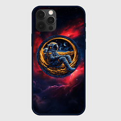 Чехол для iPhone 12 Pro Max Космонавт сидит в луне, цвет: 3D-черный