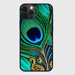 Чехол для iPhone 12 Pro Max Зеленые перья павлина, цвет: 3D-черный