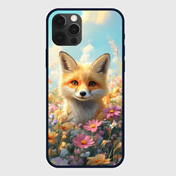 Чехол для iPhone 12 Pro Max Лиса в цветочном поле, цвет: 3D-черный