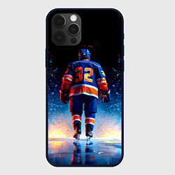 Чехол для iPhone 12 Pro Max Хоккеист в синем пламени, цвет: 3D-черный