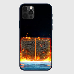 Чехол для iPhone 12 Pro Max Хоккейные ворота в огне, цвет: 3D-черный