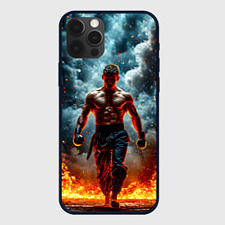 Чехол для iPhone 12 Pro Max Крав-мага боец в огне, цвет: 3D-черный