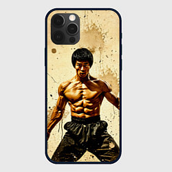 Чехол для iPhone 12 Pro Max Брюс Ли на бежевом, цвет: 3D-черный