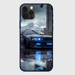 Чехол для iPhone 12 Pro Max BMW синие фары дождливая погода, цвет: 3D-черный