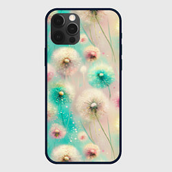 Чехол для iPhone 12 Pro Max Абстрактные одуванчики - паттерн на нежном фоне, цвет: 3D-черный