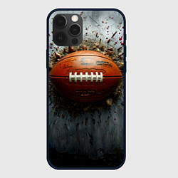 Чехол для iPhone 12 Pro Max Мяч американского футбола на сером, цвет: 3D-черный