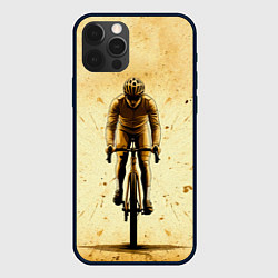 Чехол для iPhone 12 Pro Max Трековый велосипедист на бежевом, цвет: 3D-черный