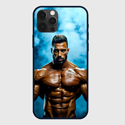 Чехол для iPhone 12 Pro Max Бодибилдер в синем дыму, цвет: 3D-черный