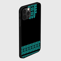 Чехол для iPhone 12 Pro Max Славянские узоры и орнамент голубой - вышиванка ру, цвет: 3D-черный — фото 2