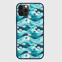 Чехол для iPhone 12 Pro Max Летний узор с ракушками и морскими звездами, цвет: 3D-черный