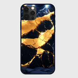 Чехол для iPhone 12 Pro Max Золотая текстура на синем, цвет: 3D-черный