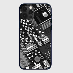 Чехол для iPhone 12 Pro Max Тёмный серый абстракция квадраты кружочки, цвет: 3D-черный
