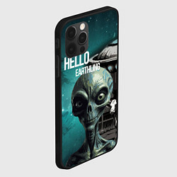 Чехол для iPhone 12 Pro Max Инопланетянин на фоне космоса и летающей тарелки, цвет: 3D-черный — фото 2