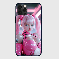 Чехол для iPhone 12 Pro Max Девушка с розовыми волосами в латексном костюме, цвет: 3D-черный