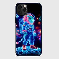 Чехол для iPhone 12 Pro Max Неоновый лев космонавт - нейроарт, цвет: 3D-черный