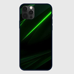 Чехол для iPhone 12 Pro Max Зеленая текстура с неоновыми линиями, цвет: 3D-черный