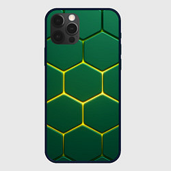 Чехол для iPhone 12 Pro Max Зеленые плиты с желтым светом, цвет: 3D-черный