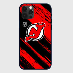 Чехол для iPhone 12 Pro Max Нью Джерси Девилз - красные потертости, цвет: 3D-черный