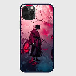 Чехол для iPhone 12 Pro Max Одинокий самурай среди бабочек, цвет: 3D-черный