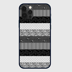 Чехол для iPhone 12 Pro Max Черно белый полосатый узор из лоскутов, цвет: 3D-черный