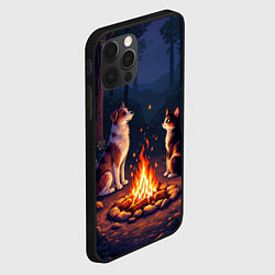 Чехол для iPhone 12 Pro Max Пёс и кот возле костра - пиксель арт, цвет: 3D-черный — фото 2