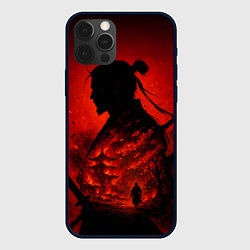 Чехол для iPhone 12 Pro Max Ghost of Tsushima - двойная экспозиция самурая, цвет: 3D-черный